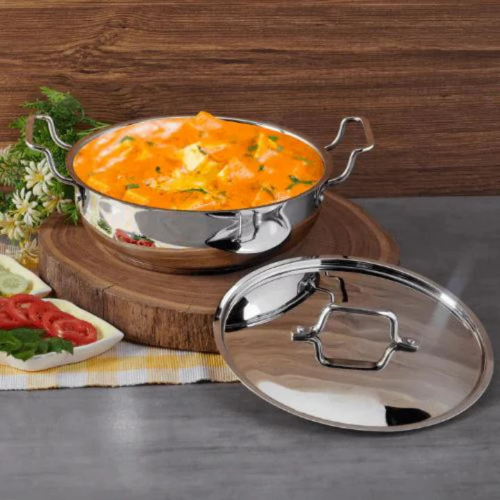 Doniv Stainless Steel Sandwich Majestic Bottom Kadai with Steel Lid – Induction Friendly