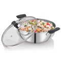 DONIV Stainless Steel Sandwich Bottom Solitaire Kadhai With Glass Lid & Side handle, Induction Friendly