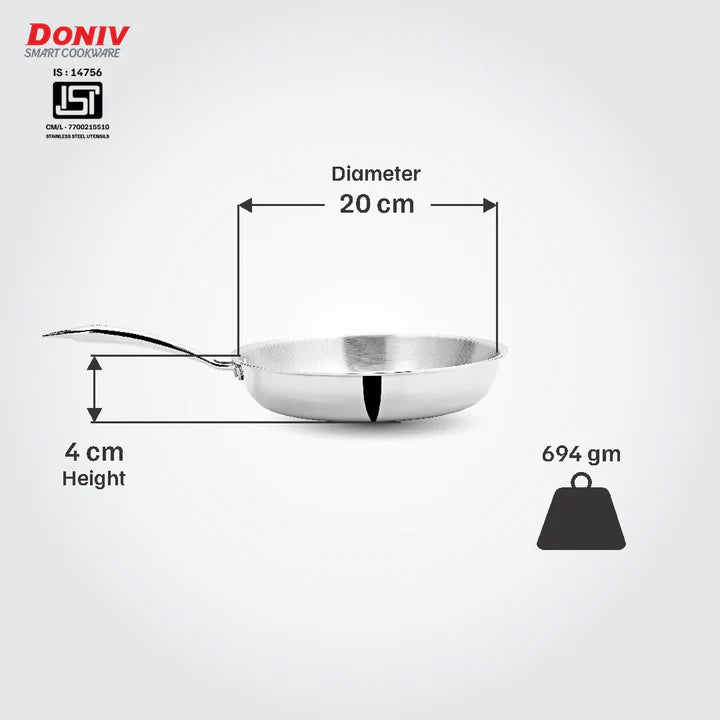 Doniv Titanium Triply Stainless Steel Fry Pan Induction Friendly