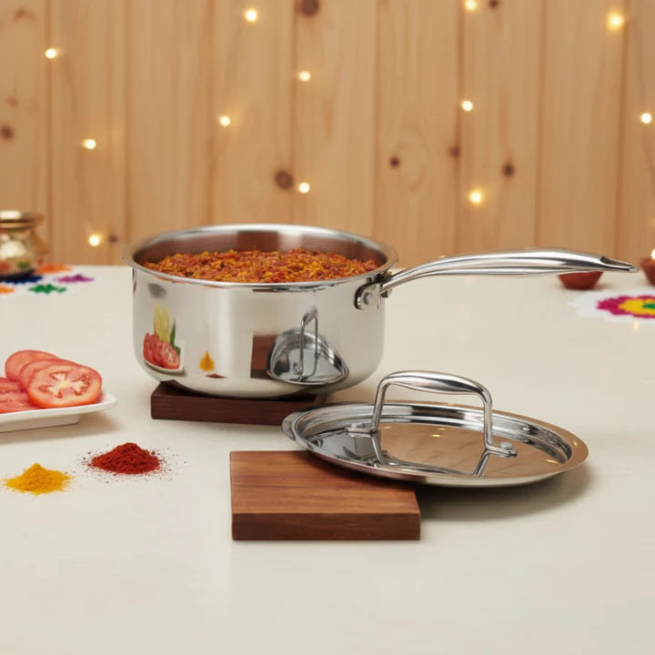 Doniv Titanium Triply Stainless Steel Sauce Pan with Cover Induction Friendly