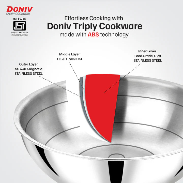 Doniv Titanium Triply Stainless Steel Tasla , Induction Friendly