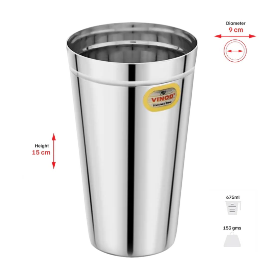 Vinod Stainless Steel Lassi Glass - Set of 2- Jumbo 650 ML | Durable & Elegant