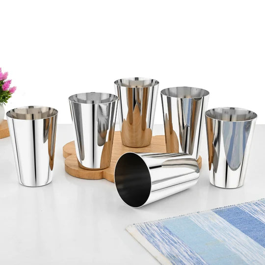 Vinod Stainless Steel Plain Glass, Set of 6 Pieces, No.7 – Capacity 300 ml