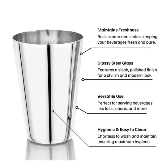 Vinod Stainless Steel Plain Glass, Set of 6 Pieces, No.8 – Capacity 400 ml