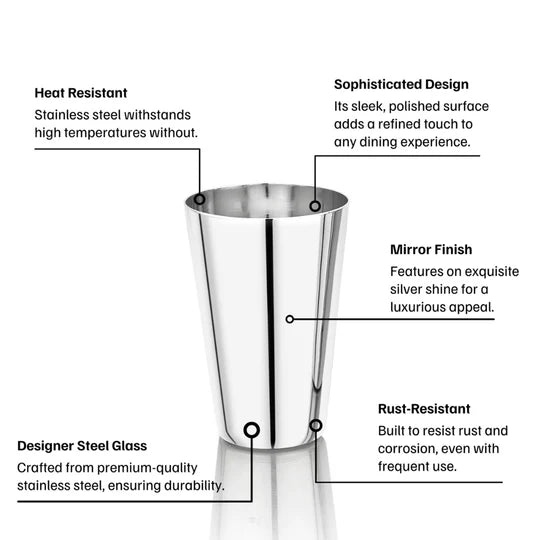 Vinod Stainless Steel Plain Glass, Set of 6 Pieces, No.7.5 – Capacity 350 ml