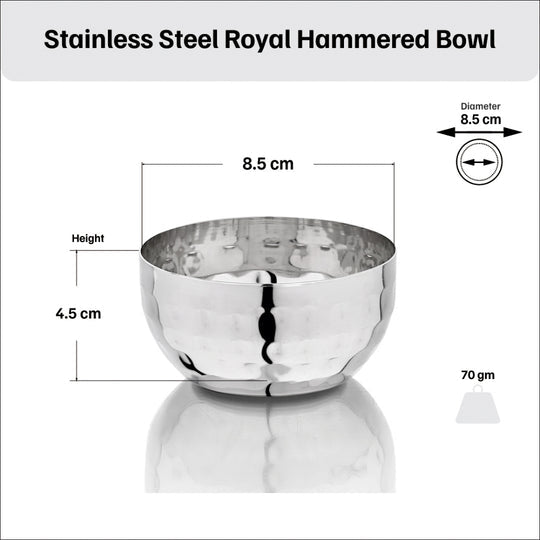 Vinod Stainless Steel Royal Hammered Bowl, Set of 6 Piece, No.5