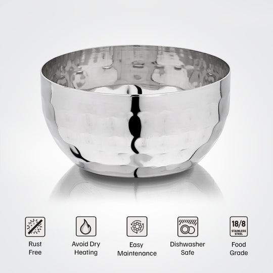 Vinod Stainless Steel Royal Hammered Bowl, Set of 6 Piece, No.5