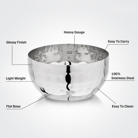 Vinod Stainless Steel Royal Hammered Bowl, Set of 6 Piece, No.5