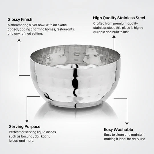 Vinod Stainless Steel Royal Hammered Bowl, Set of 6 Piece, No.5