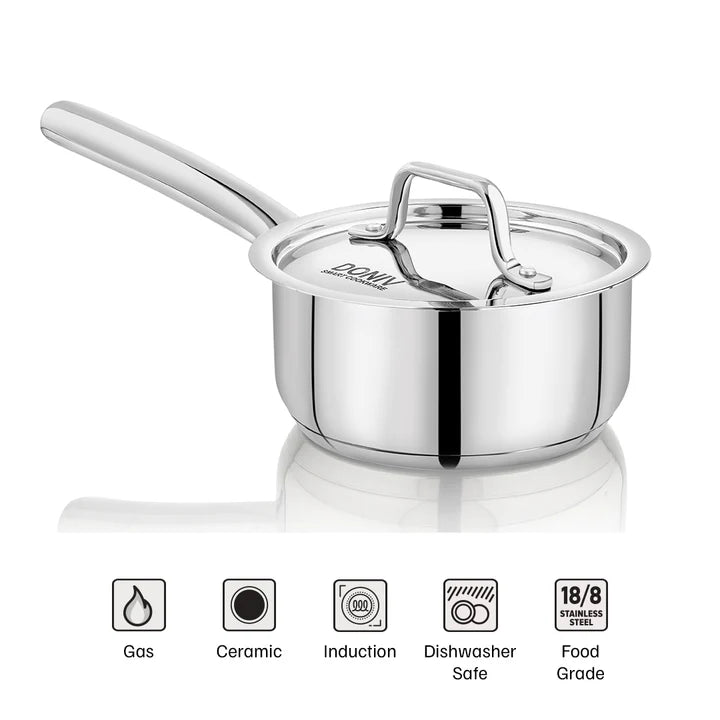 Doniv Stainless Steel Majestic Sandwich Bottom Sauce Pan  – Induction Friendly