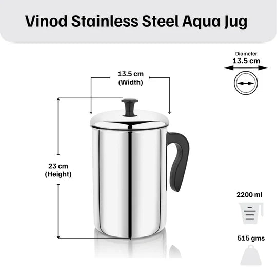 Vinod Stainless Steel Aqua Jug Covered – 2200 ml