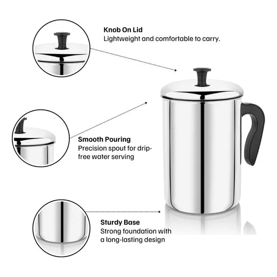 Vinod Stainless Steel Aqua Jug Covered – 2200 ml