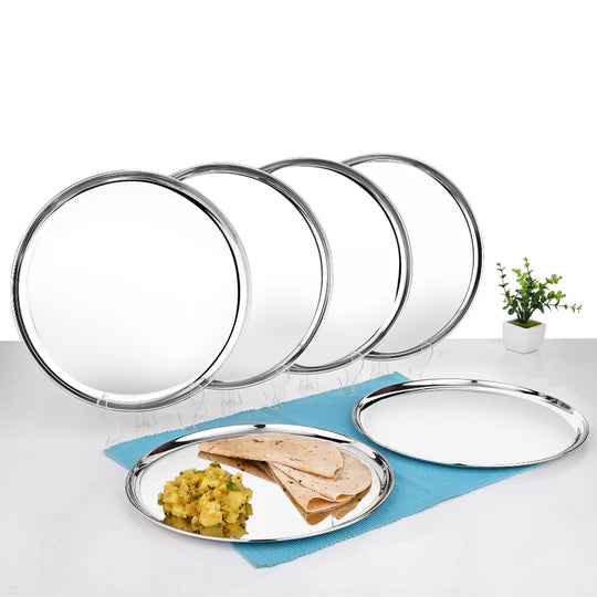 Vinod Stainless Steel Bangla Bogi Plate, Lunch & Dinner Plate, Set of 6 pieces, Diameter 29 cm