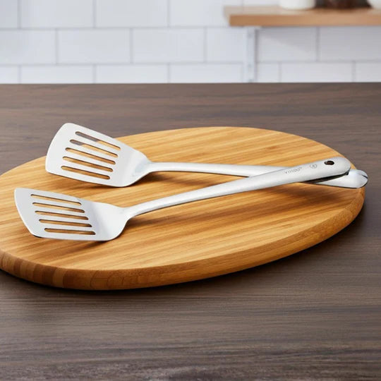 VINOD Stainless Steel Basting Slotted Turner / Cooking Plata Set of 2 - 34 cm, High Quality Stainless Steel, Rust Free, Dishwasher Safe
