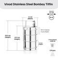 VINOD Bombay Stainless Steel Tiffin 3 Compartment 9 Inch, Mirror Finish, Tough & Strong, Leak Resistant and Easy to Clean