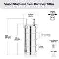 VINOD Bombay Stainless Steel Tiffin 4 Compartment - 11 Inch, Mirror Finish, High Quality Steel, Rust Free, Tough and Strong