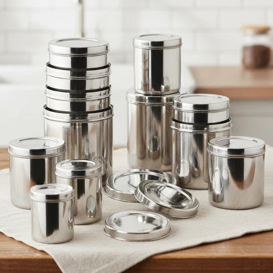VINOD Stainless Steel Deep Dabba Set of 12 - 350 ml to 6 Kg with Heavy Gauge Steel, Airtight Lids, Mirror Finish & Rust Free