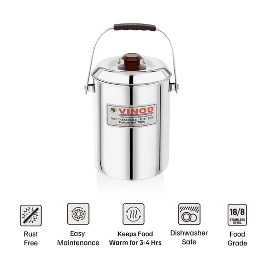 VINOD Stainless Steel Deluxe Hot Tiffin with 4 Compartments, Rust Free, Leak Proof, Insulated and Dishwasher Safe