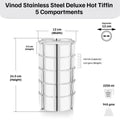 VINOD Stainless Steel Deluxe Hot Tiffin with 5 Compartments, Insulated, Rust Free, Leak Proof, Strong and Tough, Dishwasher Safe