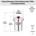 VINOD Stainless Steel Deluxe Hot Tiffin with 5 Compartments, Insulated, Rust Free, Leak Proof, Strong and Tough, Dishwasher Safe