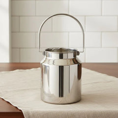 VINOD Stainless Steel Milk Can / Barni / Oil Can 3.7 Litre with Jointless Body, Heavy Gauge Steel, Glossy Finish and Non-Reactive Surface