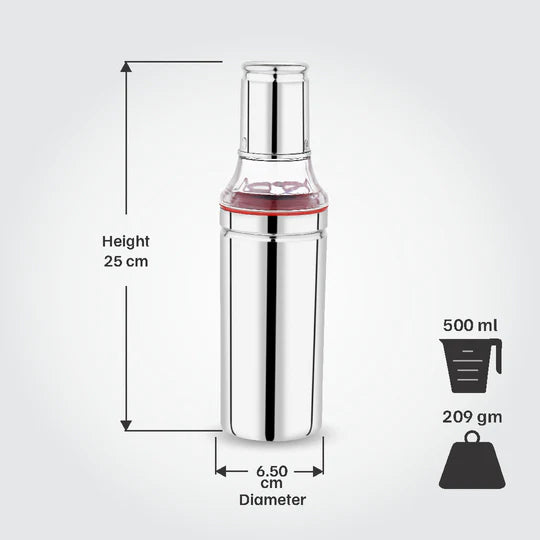 VINOD Stainless Steel Oil Pot 500 ml Crafted from Highest Grade Steel with Anti-Drip Spout, Rust Free Body and Dishwasher Safe Care
