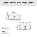 VINOD Stainless Steel Papad Dabba with Mirror Finish, Tough & Strong Build, Rust Free, Easy to Clean & Dishwasher Safe