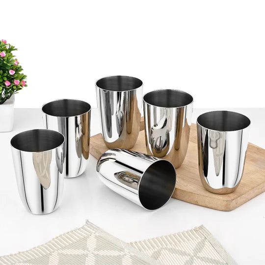 VINOD Stainless Steel Passion Glass Set of 6 - 300 ml with Highest Grade Steel, Mirror Finish, Long Lasting & Durable, Dishwasher Safe