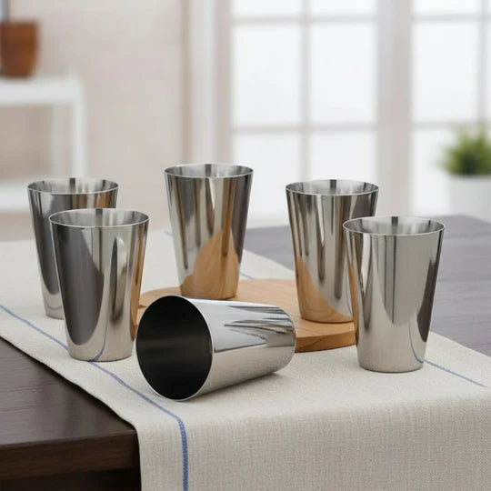 Vinod Stainless Steel Plain Glass, Set of 6 Pieces, No.8 – Capacity 400 ml