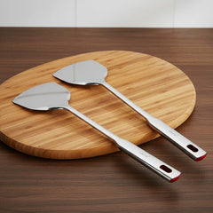 Vinod Stainless Queens Steel Roti Turner Heavy Gauge Flat Plain Cooking Spoon Steel Spatula I Set of 2