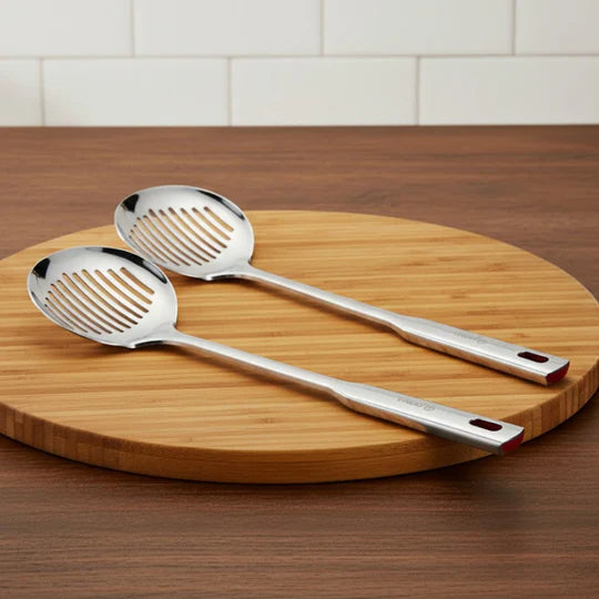 Vinod Stainless Steel Queens Skimmer Slotted Spoon for Frying 38.5 cm I Set of 2