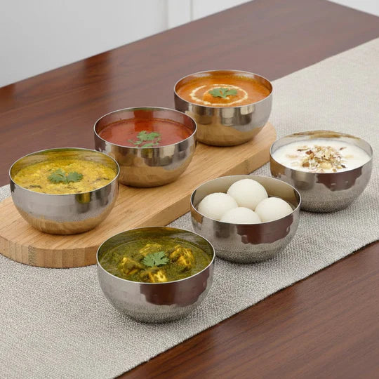 Vinod Stainless Steel Royal Hammered Bowl, Set of 6 Piece, No.5