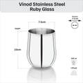 VINOD Stainless Steel Ruby Glass Set of 6 - 300 ml, Highest Grade Steel, Mirror Finish, Tough & Strong, Dishwasher Safe, Rust Free