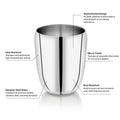 VINOD Stainless Steel Ruby Glass Set of 6 - 300 ml, Highest Grade Steel, Mirror Finish, Tough & Strong, Dishwasher Safe, Rust Free