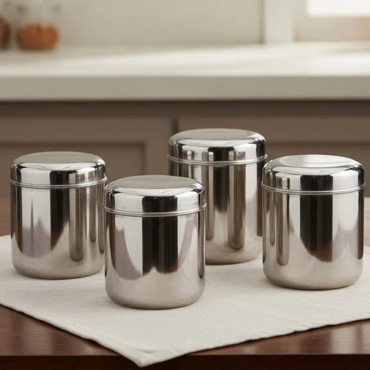 VINOD Stainless Steel Russian Deep Dabba Set of 4 - 1000 ml with Heavy Gauge Steel, Airtight Lids, Mirror Finish & Dishwasher Safe