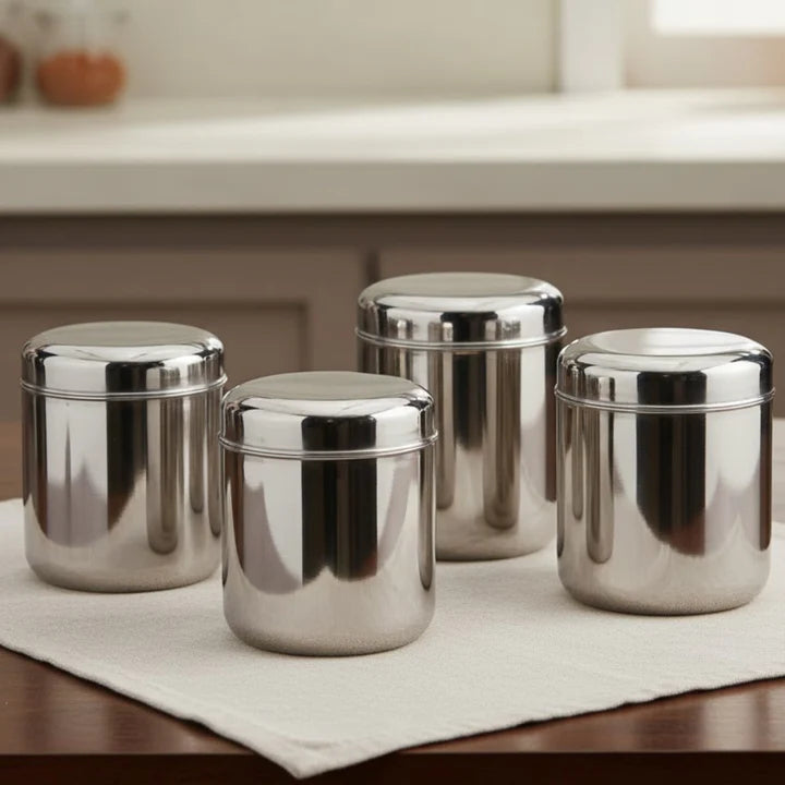 VINOD Stainless Steel Russian Deep Dabba Set of 4 - 3000 ml with Heavy Gauge Steel, Airtight Lids, Mirror Finish & Dishwasher Safe