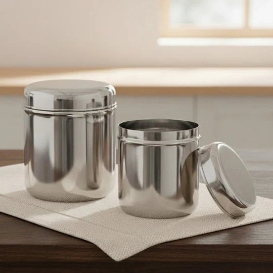 VINOD Stainless Steel Russian Deep Dabba Set of 2 - 6000 ml with Heavy Gauge Steel, Mirror Finish, Airtight Lids & Dishwasher Safe