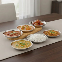 Vinod Stainless Steel Round Beeding Halwa Plate Set of 6 Pieces, Diameter 11.2 cm