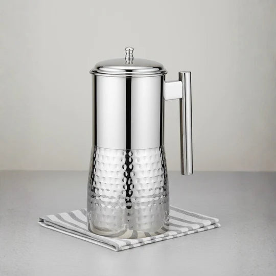 Vinod Stainless Steel Hammered Magnum Water Pitcher / Jug with Cover – 1700 ml