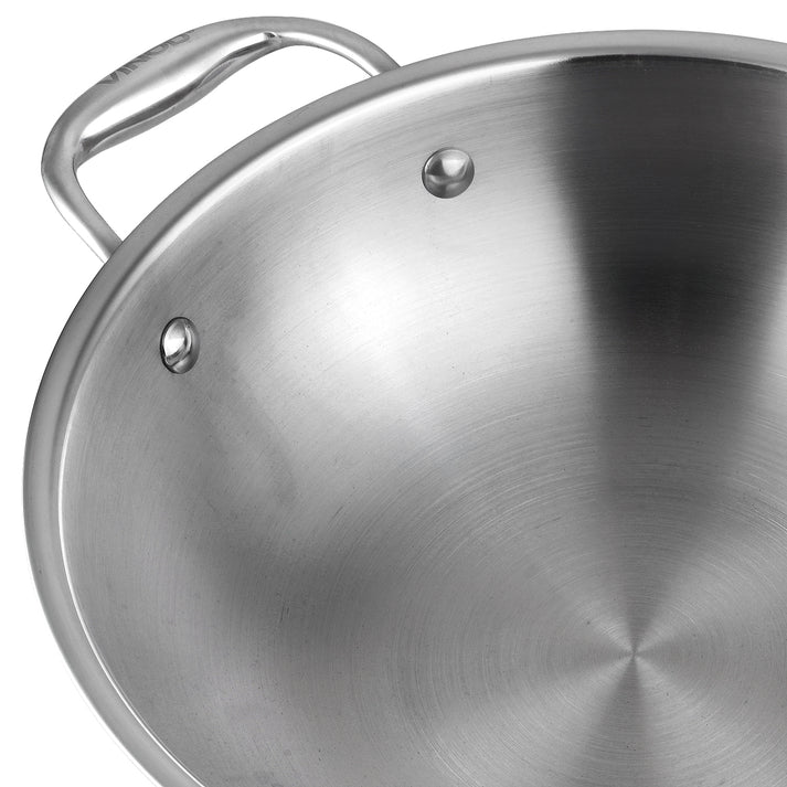 Vinod Platinum Triply Stainless Steel Wok - 26 cm (Induction Friendly)
