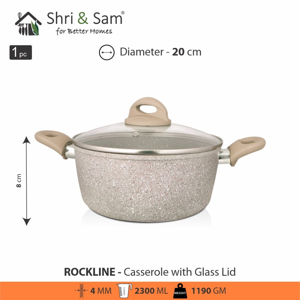 Aluminium Non - Stick Casserole with Glass Lid Rockline