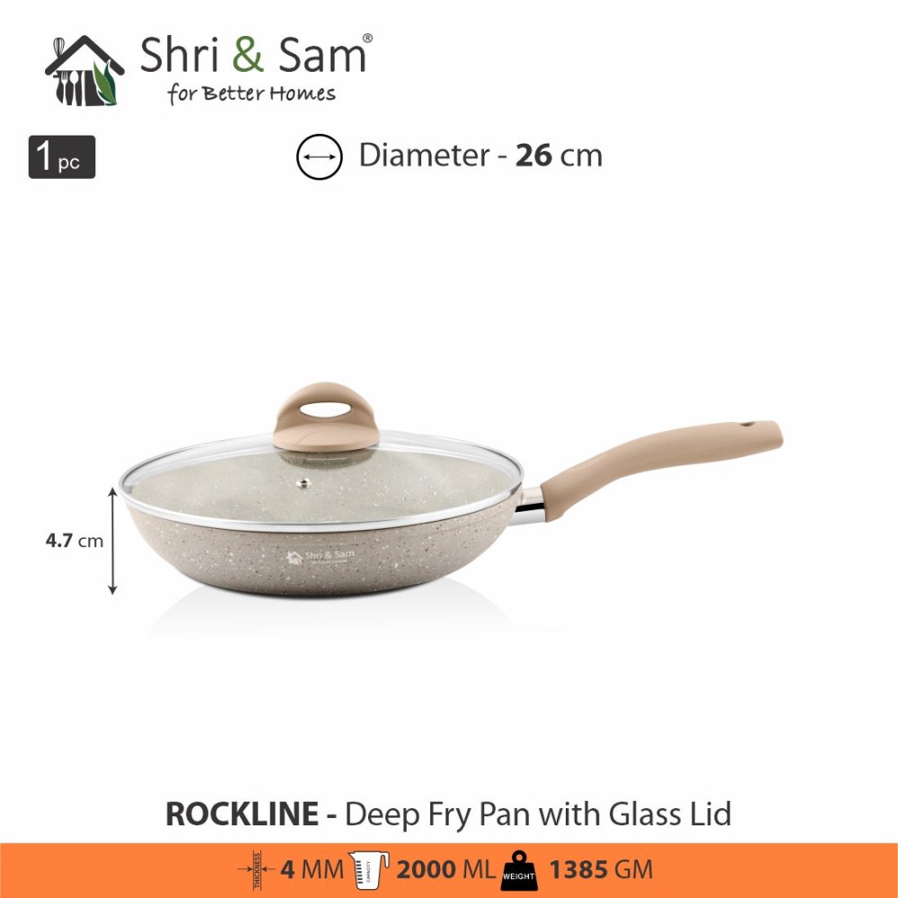 Aluminium Non - Stick Deep Fry Pan with Glass Lid Rockline