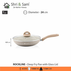 Aluminium Non - Stick Deep Fry Pan with Glass Lid Rockline
