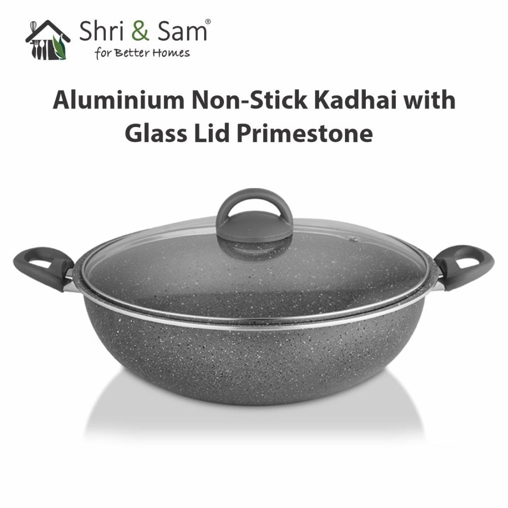 Aluminium Non - Stick Kadhai with Glass Lid Primestone