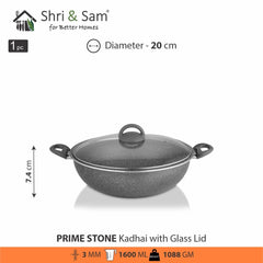 Aluminium Non - Stick Kadhai with Glass Lid Primestone