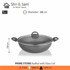 Aluminium Non - Stick Kadhai with Glass Lid Primestone