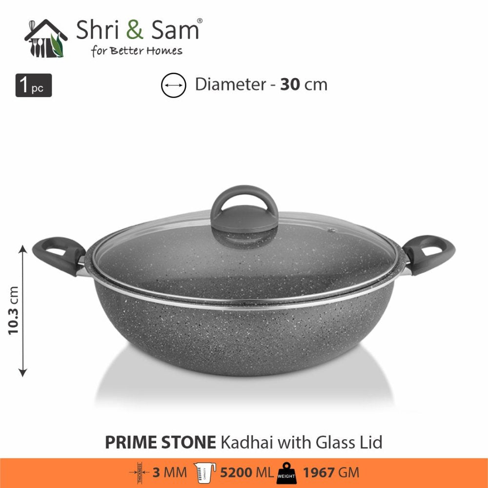 Aluminium Non - Stick Kadhai with Glass Lid Primestone