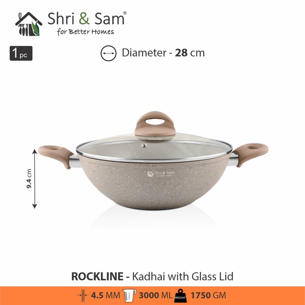 Aluminium Non - Stick Kadhai with Glass Lid Rockline