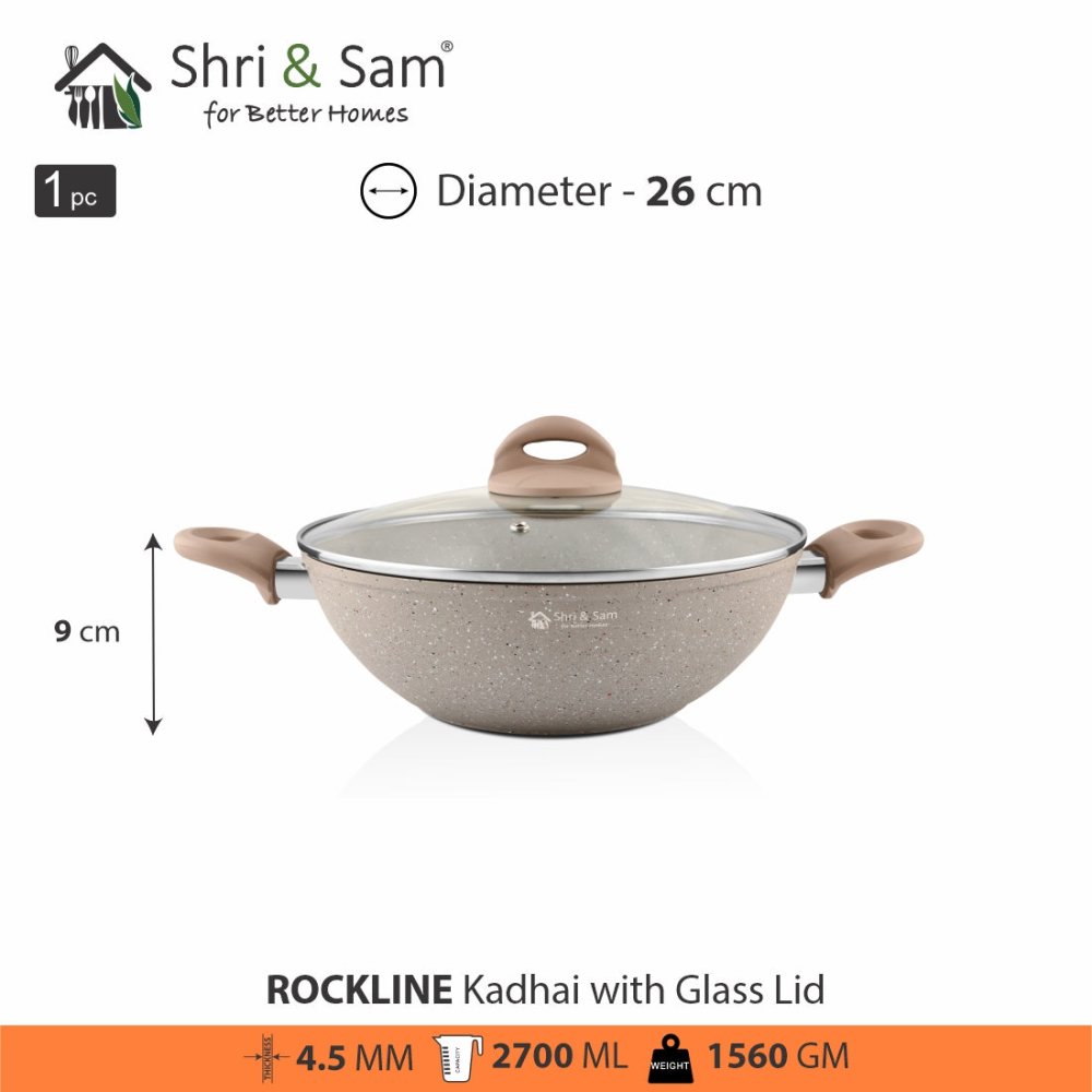 Aluminium Non - Stick Kadhai with Glass Lid Rockline