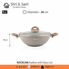 Aluminium Non - Stick Kadhai with Glass Lid Rockline